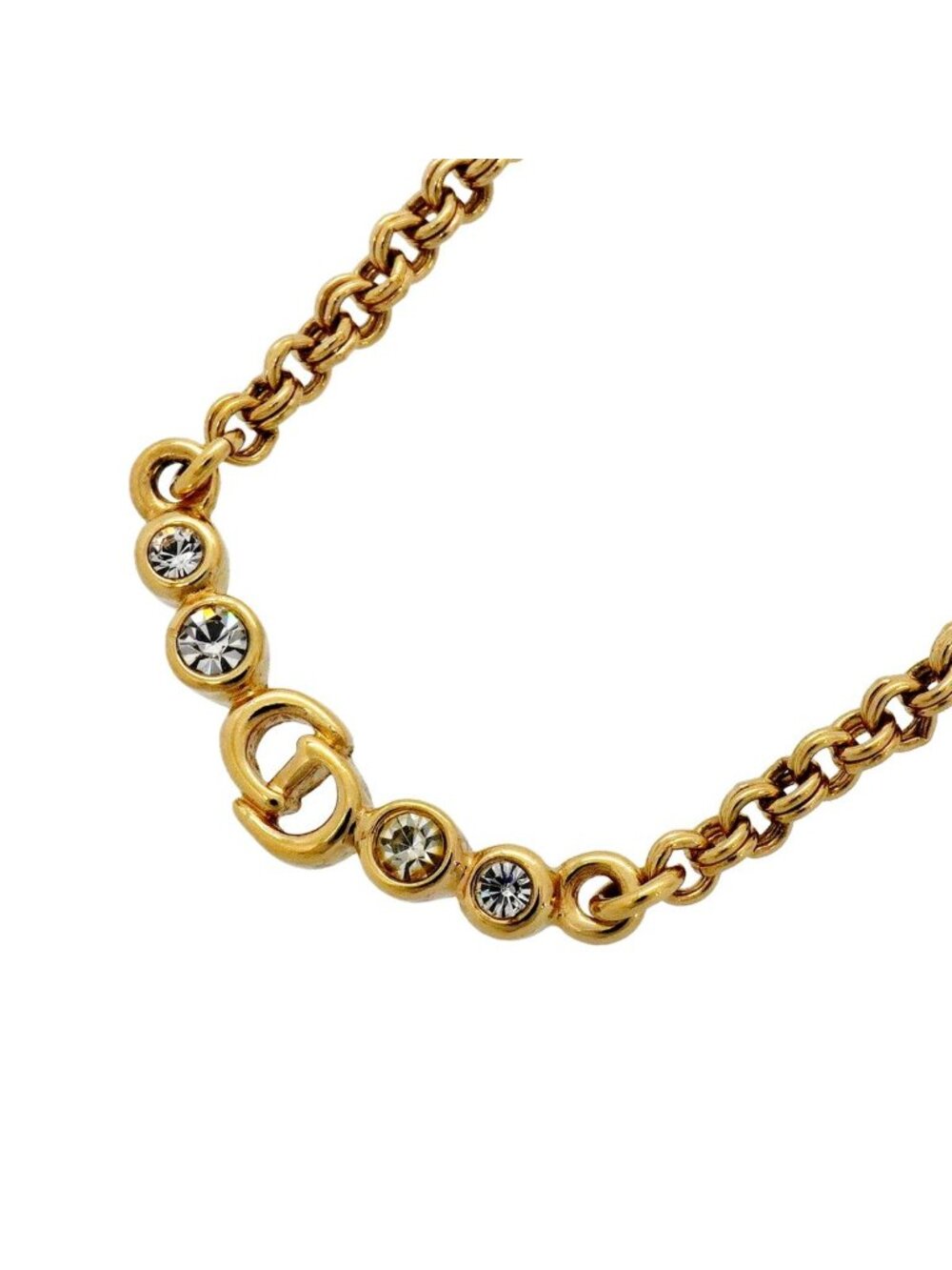 Dior Necklace CD Logo Gold Plated Rhinestone